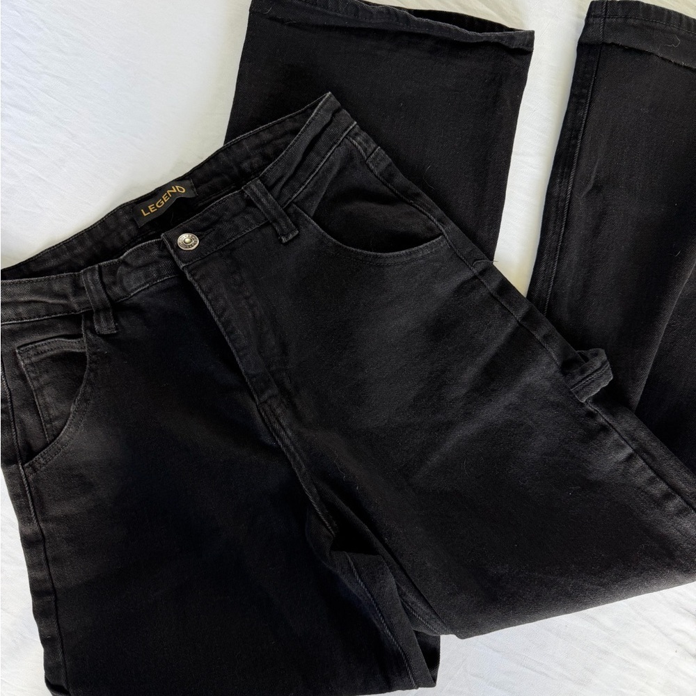 Legend Women's Black Denim Jeans Solid 5-Pocket Button Zip Pockets